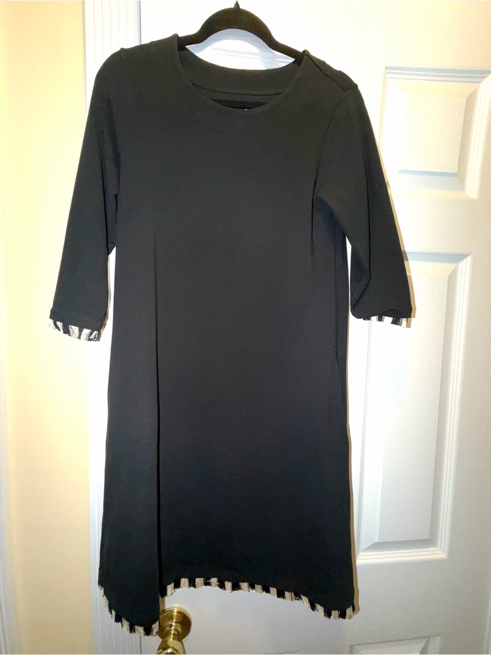 Spartina Black Midi Shift Dress with Fringe Trim